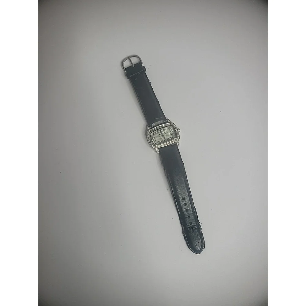 Vintage NY&CO Wristwatch Watch Silver Tone Sparkle Black Band Jewelry